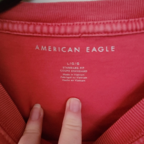 American Eagle Red Acid Washed Long Sleeve Standar Fit Tee Size Large - Picture 7 of 7